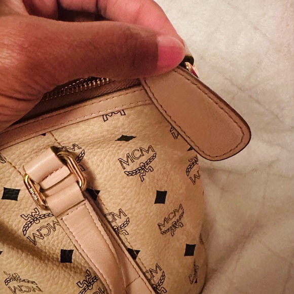 MCM Tan Logo Canvas Tote with Gold Plaque - Picture 11 of 14